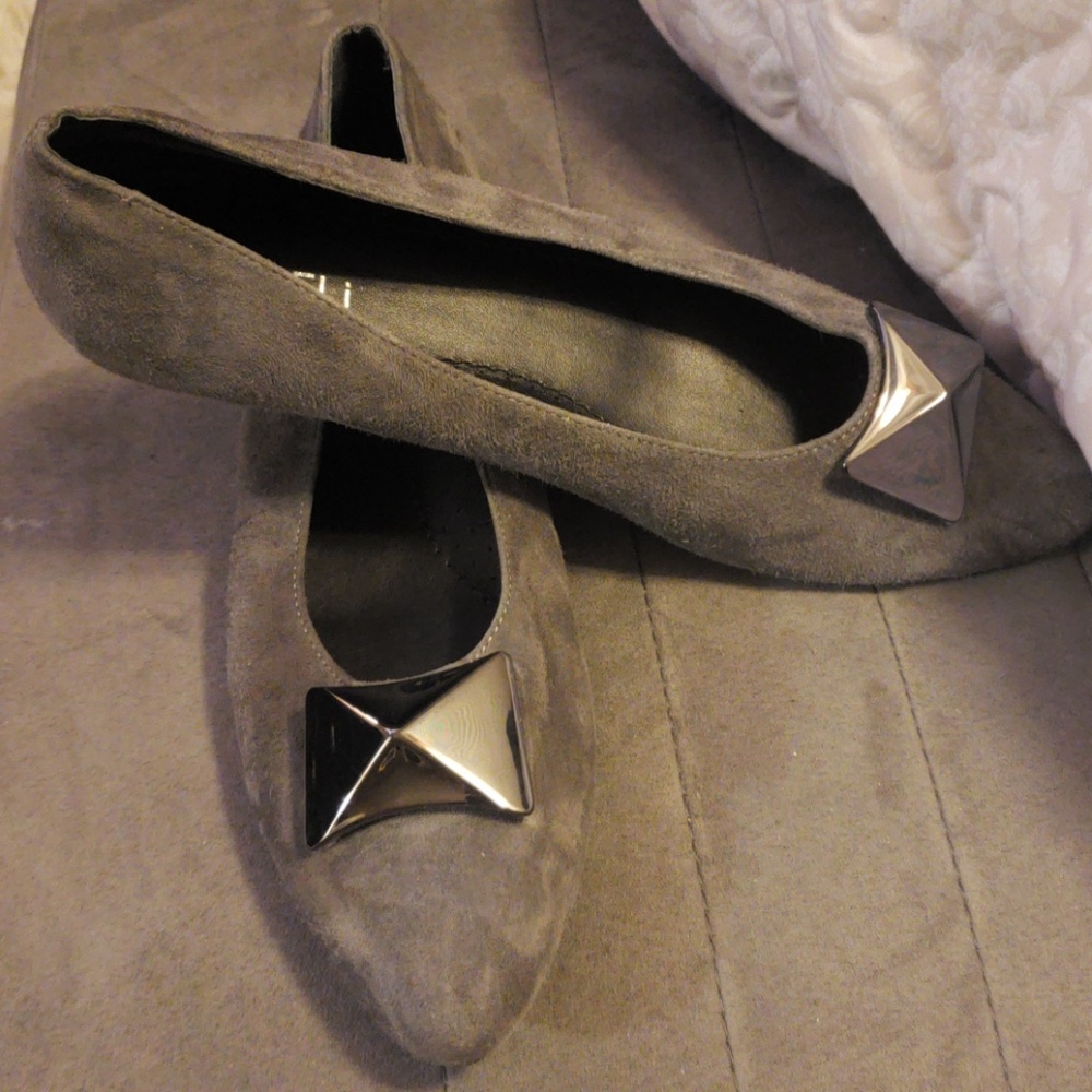 Grey suede flats, never worn